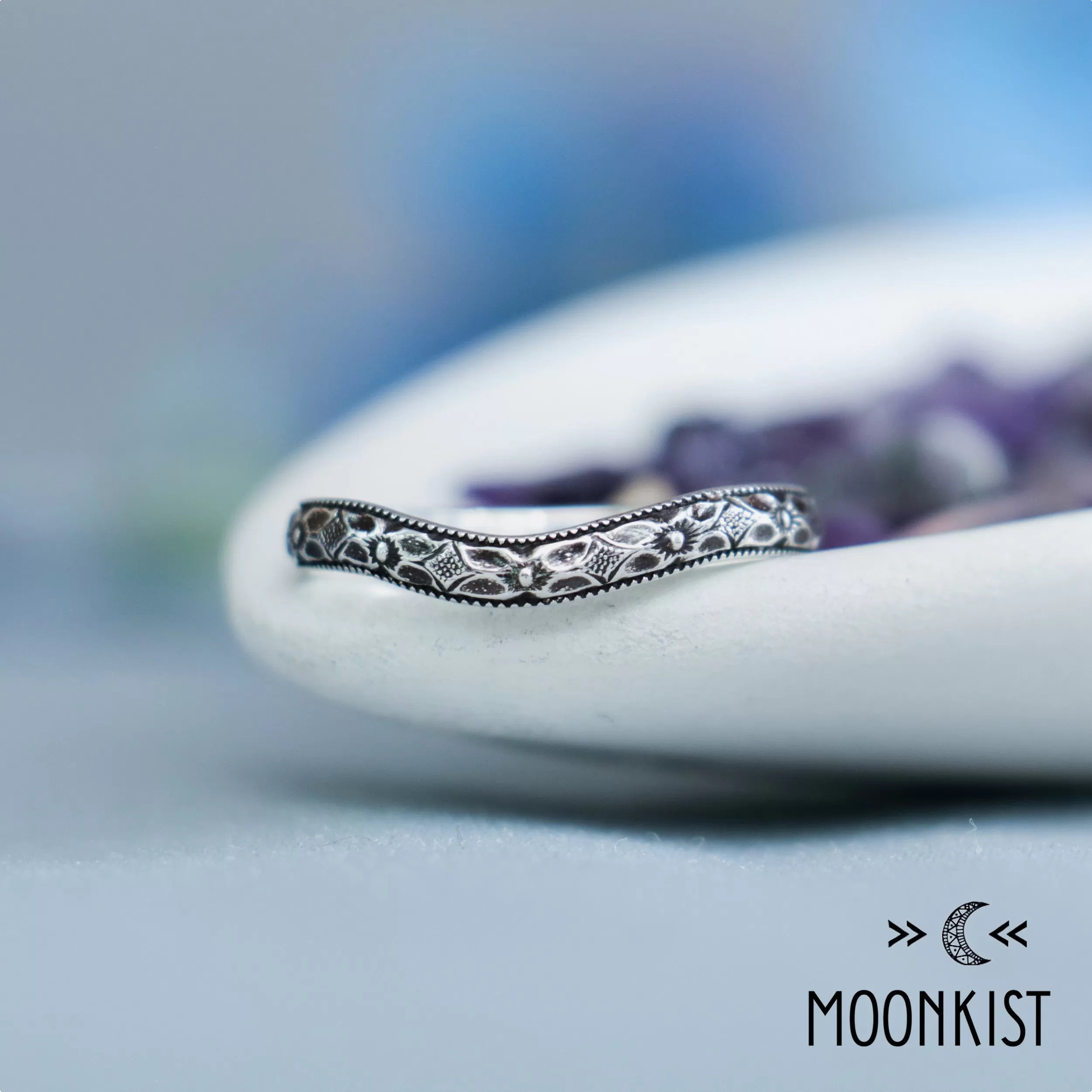 Vintage Curved Silver Art Deco Wedding Band | Moonkist Designs