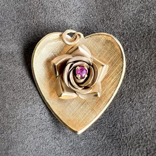 Vintage Ruby Rose & Heart Pendant