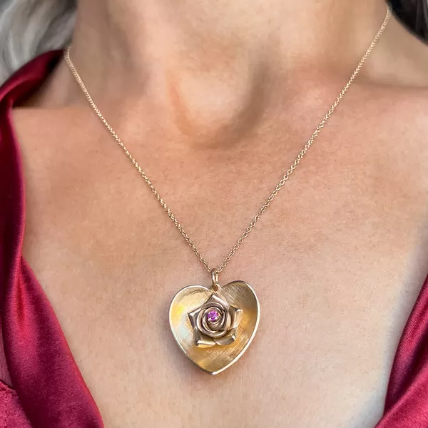 Vintage Ruby Rose & Heart Pendant