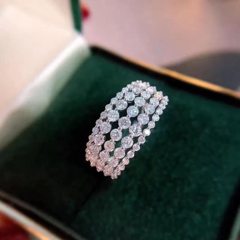 White Gold 5 Row Bague Diamond Ring