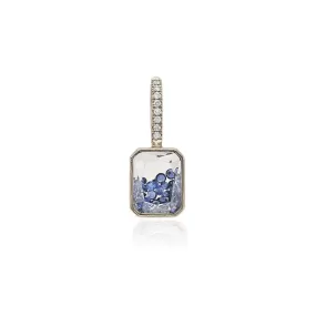 White Gold Palladium Rectangular Charm with Blue Sapphires