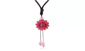 Women Leather Flower Shaped Red Stylish Pendant Necklace