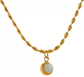 Yhpup Small Aventurine Stone Pendant Stainless Steel 18k Gold Color Necklace